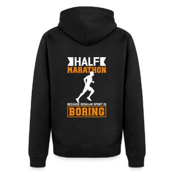 Halbmarathon Halb-Marathon Laufen Geschenk - Unisex Premium Bio Zip Hoodie - Schwarz - Hinten - Nico (187cm)