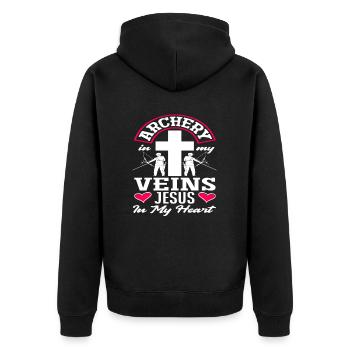 Jesus Archery Christian Archery - Unisex Premium Organic Zip Hoodie - black - Back - Nico (187cm)
