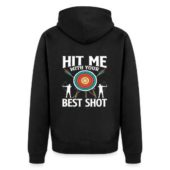 Bow Best Shot Archery - Unisex Premium Organic Zip Hoodie - black - Back - Nico (187cm)
