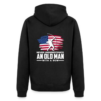 Alter Man Mit Einem Bogen Bogenschießen - Unisex Premium Bio Zip Hoodie - Schwarz - Hinten - Nico (187cm)