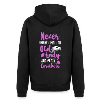 Cornhole Team Bean Bag Player - Unisex Premium Bio Zip Hoodie - Schwarz - Hinten - Nico (187cm)