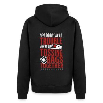 Cornhole Team Bean Bag Player - Unisex Premium Bio Zip Hoodie - Schwarz - Hinten - Nico (187cm)