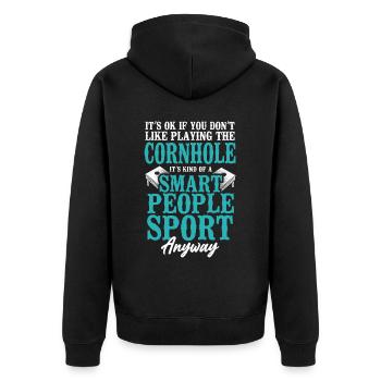 Cornhole Team Bean Bag Player - Unisex Premium Bio Zip Hoodie - Schwarz - Hinten - Nico (187cm)