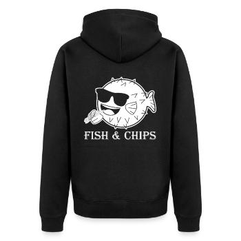 Puffer Fish and Chips avec frites - Veste à capuche bio Premium Unisexe - noir - Dos - Nico (187cm)