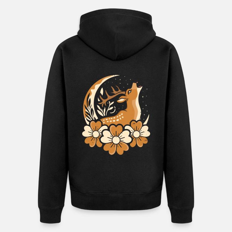 Cerf Wild Lune Florale - Veste à capuche bio Premium Unisexe - noir
