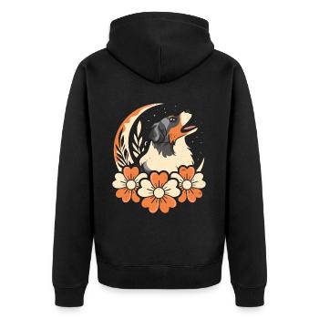 Australian Shepherd Wilde Blumen Floral Moon - Unisex Premium Bio Zip Hoodie - Schwarz - Hinten - Nico (187cm)