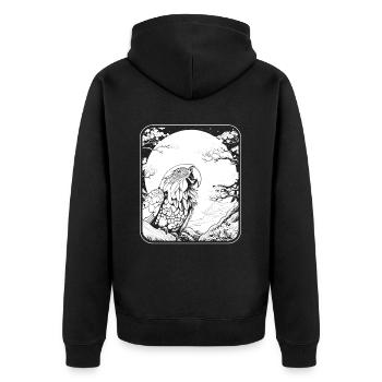 Papagei Japan Cherry Blossom Moon - Unisex Premium Bio Zip Hoodie - Schwarz - Hinten - Nico (187cm)
