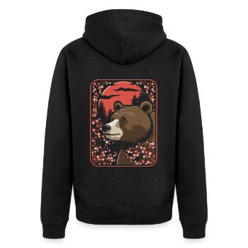 Bear Brown Bear Japan Cherry Blossom Moon - Unisex Premium Organic Zip Hoodie - black - Back - Nico (187cm)