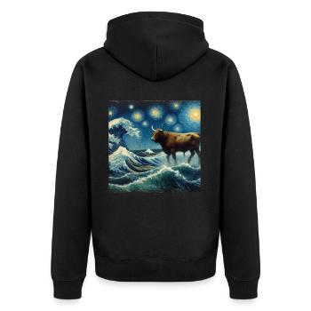 Seekuh Starry Night Dugong - Unisex Premium Bio Zip Hoodie - Schwarz - Hinten - Nico (187cm)