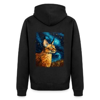Big Floppa Karakal Katze Meme Sternennacht Malerei - Unisex Premium Bio Zip Hoodie - Schwarz - Hinten - Nico (187cm)