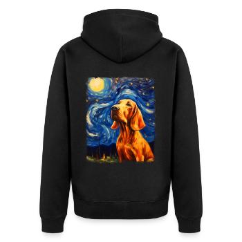 Bluthund Hund Sternennacht Gemälde - Unisex Premium Bio Zip Hoodie - Schwarz - Hinten - Nico (187cm)