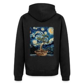Bonsaï Arbre Zen Japonais Nuit Étoilée Peinture - Veste à capuche bio Premium Unisexe - noir - Dos - Nico (187cm)
