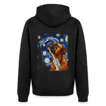 Boxer Dog Starry Night Painting - Unisex Premium Organic Zip Hoodie - black - Back - Nico (187cm)