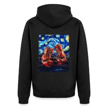 Boxer Boxhandschuhe Sternennacht Gemälde - Unisex Premium Bio Zip Hoodie - Schwarz - Hinten - Nico (187cm)