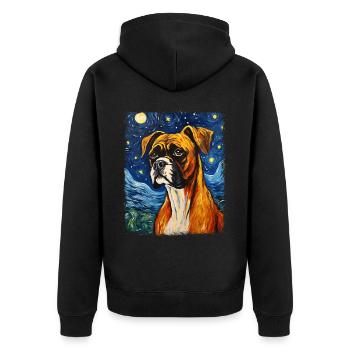 Boxer Dog Starry Night Painting - Unisex Premium Organic Zip Hoodie - black - Back - Nico (187cm)