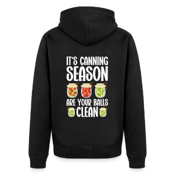 Konservieren Konservendosen Konserven Einmachen - Unisex Premium Bio Zip Hoodie - Schwarz - Hinten - Nico (187cm)
