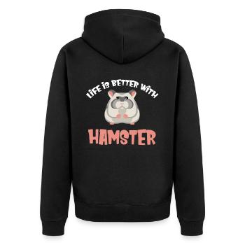 Das Leben Ist Besser Mit Hamstern, Süßen - Unisex Premium Bio Zip Hoodie - Schwarz - Hinten - Nico (187cm)