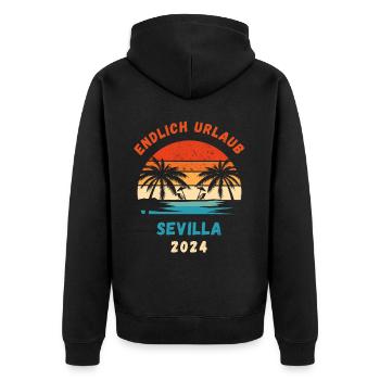 Sevilla Urlaub 2024 Andalusien Spanien - Unisex Premium Bio Zip Hoodie - Schwarz - Hinten - Nico (187cm)