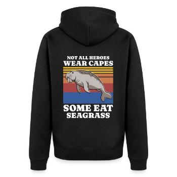 Seekuh Spruch - Unisex Premium Bio Zip Hoodie - Schwarz - Hinten - Nico (187cm)