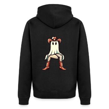 Funny Ghost Cowboy girl Boots Cowboy Hat - Unisex Premium Bio Zip Hoodie - Schwarz - Hinten - Nico (187cm)