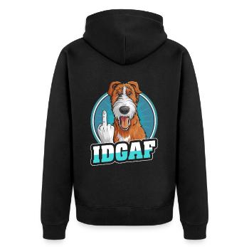 Irischer Wolfshund Idgaf - Unisex Premium Bio Zip Hoodie - Schwarz - Hinten - Nico (187cm)
