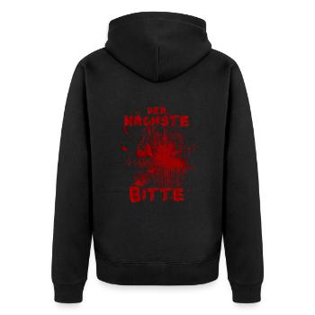 Suivant S’il vous plaît - Drôle de dicton d’Halloween - Veste à capuche bio Premium Unisexe - noir - Dos - Nico (187cm)