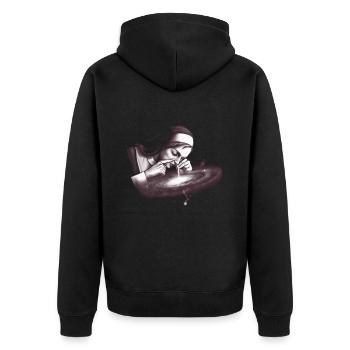 Nonne Kunst trifft auf Kontroverse - Unisex Premium Bio Zip Hoodie - Schwarz - Hinten - Nico (187cm)