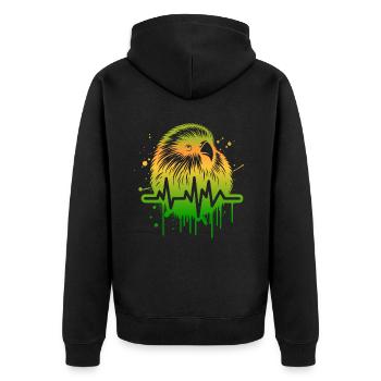 Kakapo Cardio Nachtpapagei - Unisex Premium Bio Zip Hoodie - Schwarz - Hinten - Nico (187cm)