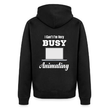 Ich Kann Nicht, Ich Bin Sehr Damit Beschäftigt, - Unisex Premium Bio Zip Hoodie - Schwarz - Hinten - Nico (187cm)