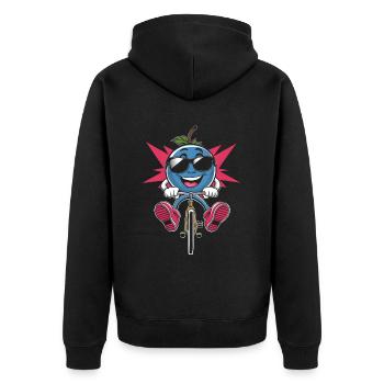 Blaubeer, Radfahren, Auf, Fahrrad, Karika Geschenk - Unisex Premium Bio Zip Hoodie - Schwarz - Hinten - Nico (187cm)