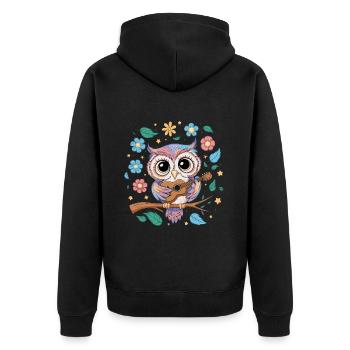 Niedliche Eule Vogel Federn Blumen Gitarre - Unisex Premium Bio Zip Hoodie - Schwarz - Hinten - Nico (187cm)