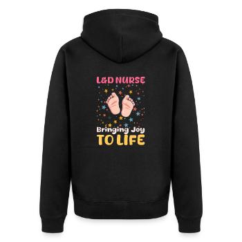 L&D-Krankenschwester L&D-Krankenschwester: Freude ins Leben bringen - Unisex Premium Bio Zip Hoodie - Schwarz - Hinten - Nico (187cm)