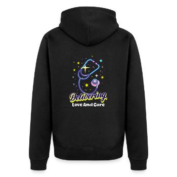 L&D-Krankenschwester liefert Liebe und Fürsorge - Unisex Premium Bio Zip Hoodie - Schwarz - Hinten - Nico (187cm)