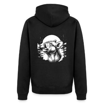 French Bulldog Moon Howling - Unisex Premium Bio Zip Hoodie - Schwarz - Hinten - Nico (187cm)