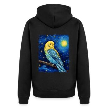 Wellensittich Wellensittich Papagei Vogel Starry N - Unisex Premium Bio Zip Hoodie - Schwarz - Hinten - Nico (187cm)