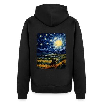 cavalier équitation dressage nuit étoilée peinture - Veste à capuche bio Premium Unisexe - noir - Dos - Nico (187cm)