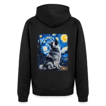 Keeshond Hund Heulen Sternennacht Gemälde - Unisex Premium Bio Zip Hoodie - Schwarz - Hinten - Nico (187cm)