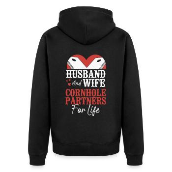 Cornhole Team Bean Bag Player - Unisex Premium Bio Zip Hoodie - Schwarz - Hinten - Nico (187cm)