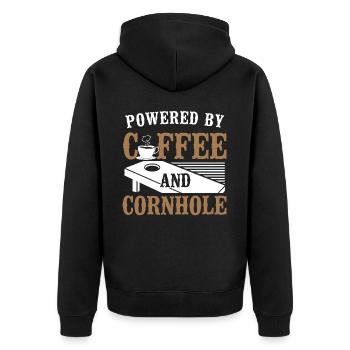 Cornhole Team Bean Bag Player - Unisex Premium Bio Zip Hoodie - Schwarz - Hinten - Nico (187cm)