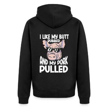 BBQ J’aime bien me frotter les fesses et mon porc effiloché griller - Veste à capuche bio Premium Unisexe - noir - Dos - Nico (187cm)