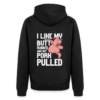 BBQ J’aime bien me frotter les fesses et mon porc effiloché griller - Veste à capuche bio Premium Unisexe - noir - Dos - Nico (187cm)