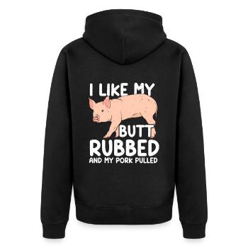 BBQ J’aime bien me frotter les fesses et mon porc effiloché griller - Veste à capuche bio Premium Unisexe - noir - Dos - Nico (187cm)