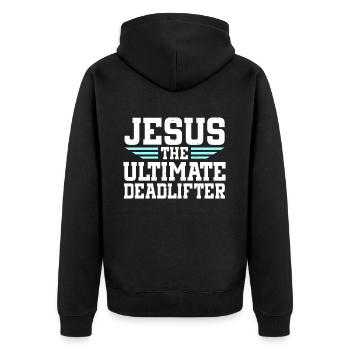 Jesus Ultimate Deadlifter Workout Gymnase chrétien - Veste à capuche bio Premium Unisexe - noir - Dos - Nico (187cm)