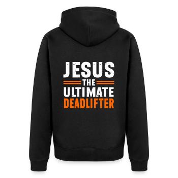 Jesus Ultimate Deadlifter Workout Gymnase chrétien - Veste à capuche bio Premium Unisexe - noir - Dos - Nico (187cm)