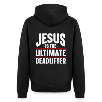 Jesus Ultimate Deadlifter Workout Gymnase chrétien - Veste à capuche bio Premium Unisexe - noir - Dos - Nico (187cm)