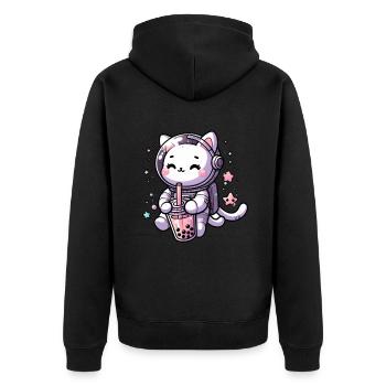 Thé à bulles Kawaii Cat Astronaut dans l’espace - Veste à capuche bio Premium Unisexe - noir - Dos - Nico (187cm)