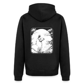 Lama Llama Japan Cherry Blossom Moon - Unisex Premium Bio Zip Hoodie - Schwarz - Hinten - Nico (187cm)