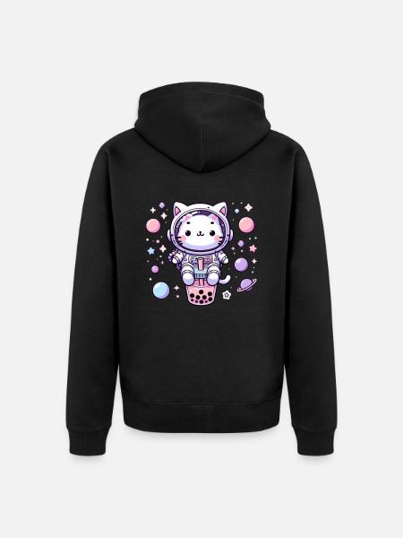 Kawaii Katze Astronaut Bubble Tea Im Weltraum - Ekologisk premiumluvjack unisex - svart
