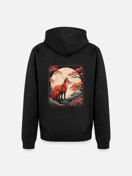 Kettu Japani Kirsikankukka kuu - Premium unisex luomu-huppari vetoketjulla - musta