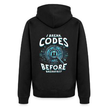 Penetrationstester I break codes before breakfast - Unisex Premium Bio Zip Hoodie - Schwarz - Hinten - Nico (187cm)
